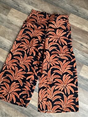 Rachel Zoe Wide Leg Tropical Print Pants in Black & Rust